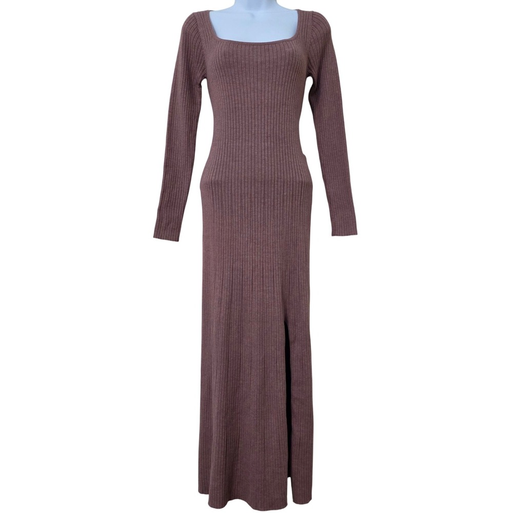 Astr The Label Ribbed Bodycon Knit Maxi Dress Sz M Pink‎ Long Sleeve Scoop Neck